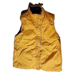 Lands End Goose Down Quilted Puffer Vest Dark yellow/Blue Reversible Women Small